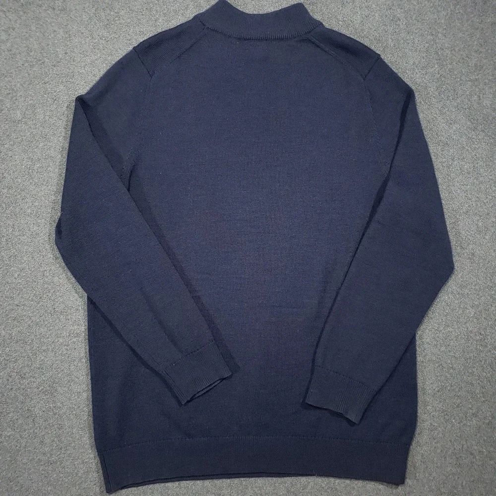 LL Bean‎ Quarter Zip Sweater Mens L Tall Navy Blue 100% Merino Wool 285159